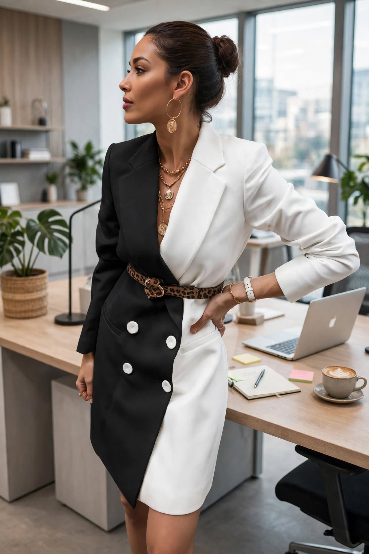 Robe Blazer Bicolore Signature - L'Élégance Contrastée