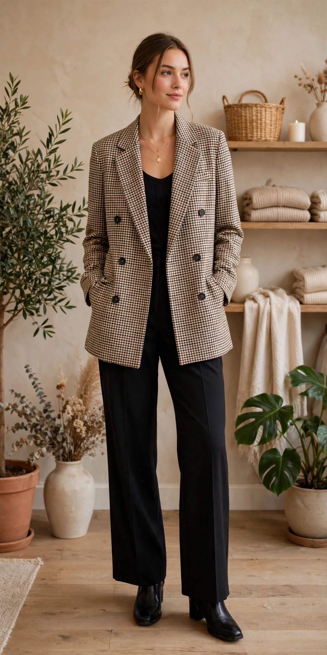 Blazer à Carreaux Vintage 'L'Intemporelle' - Chic & Structuré