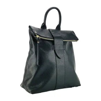 RB1021A – Weicher Rucksack aus echtem schwarzem Leder – Made in Italy