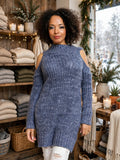 Grobstrick-Pulloverkleid mit schulterfreiem Ausschnitt - 84345 PeeKaBoo - Jeansblau