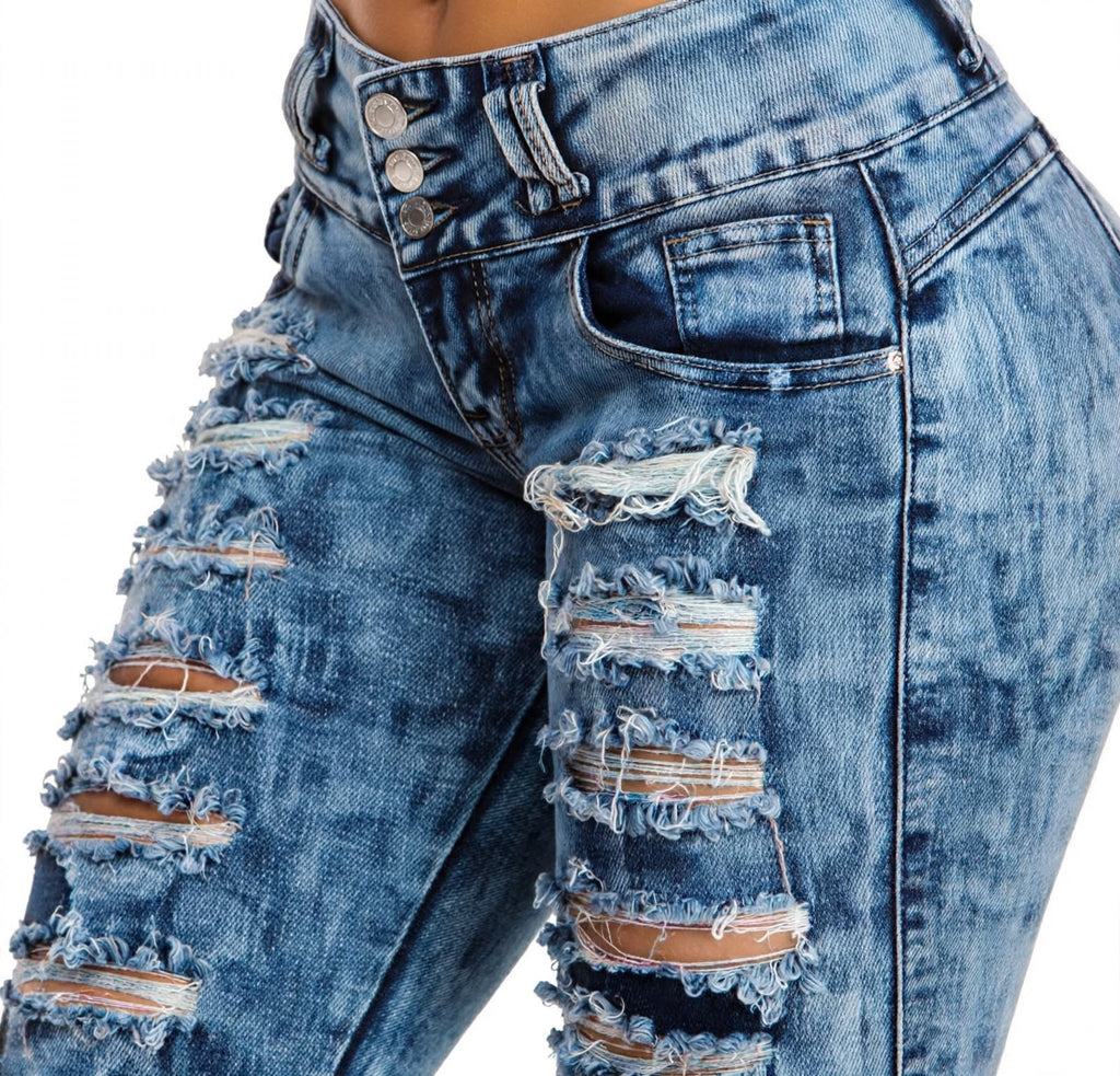 Jean Skinny Délavé Destroy - Taille Haute Push-Up - S au XXL