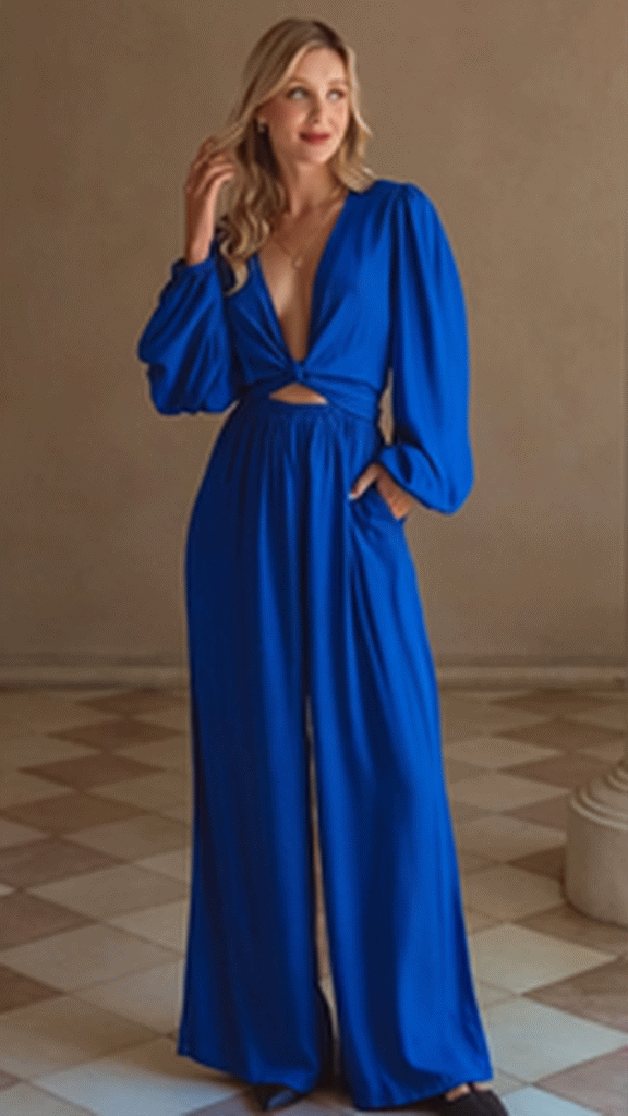 Luna Convertible Jumpsuit - the royal blue / cobalt blue convertible jumpsuit with deep neckline, backless design, and stomach cutout