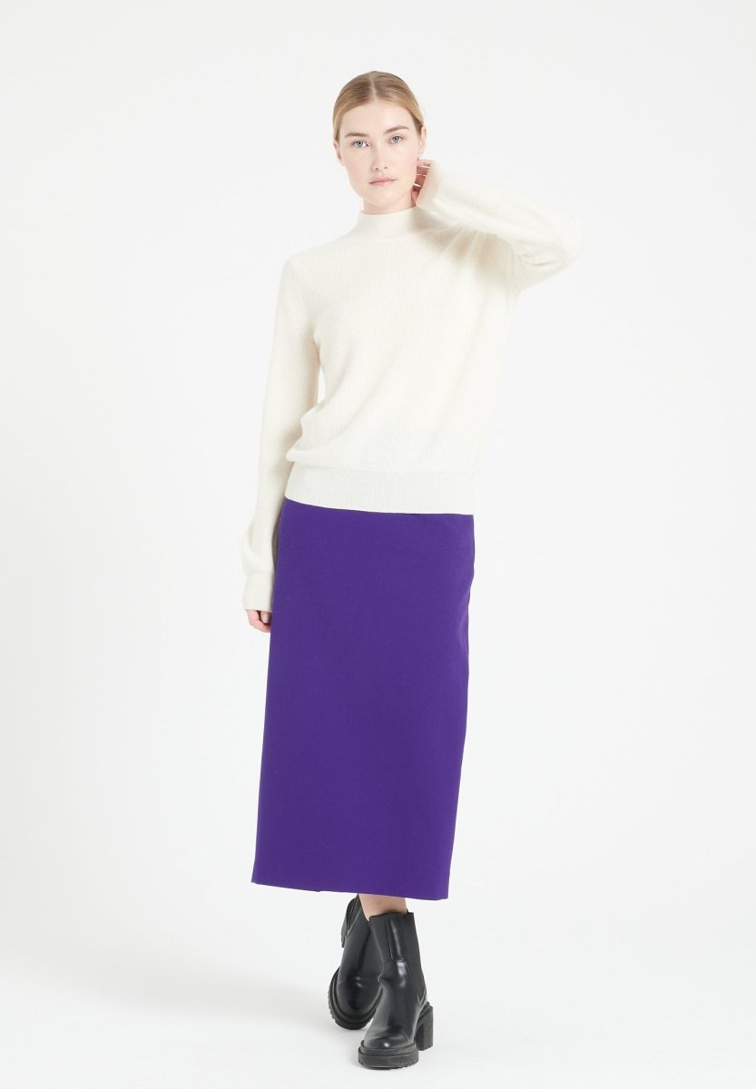 Pull col montant femme en cachemire blanc écru - MIA 1-1