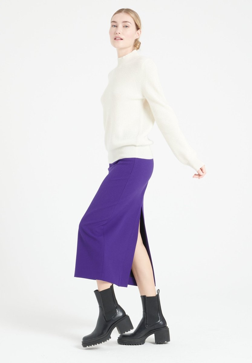 Pull col montant femme en cachemire blanc écru - MIA 1-4