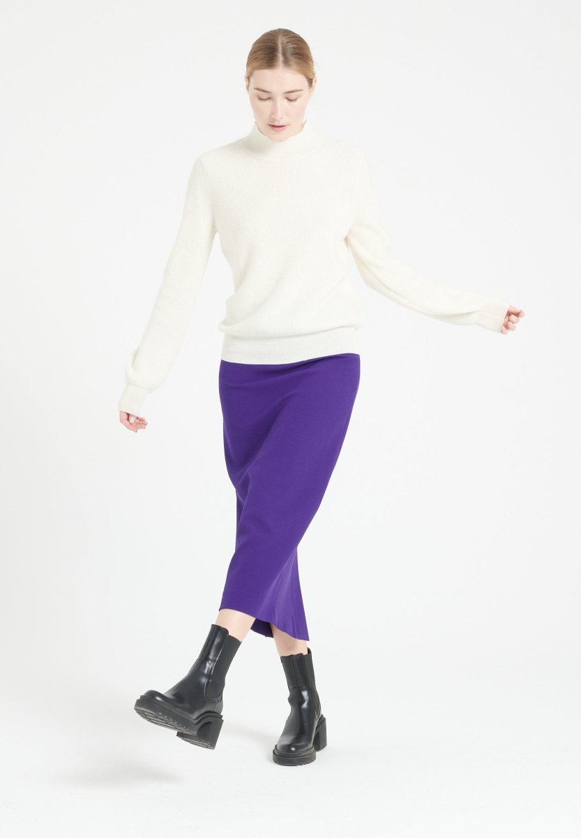 Pull col montant femme en cachemire blanc écru - MIA 1-2