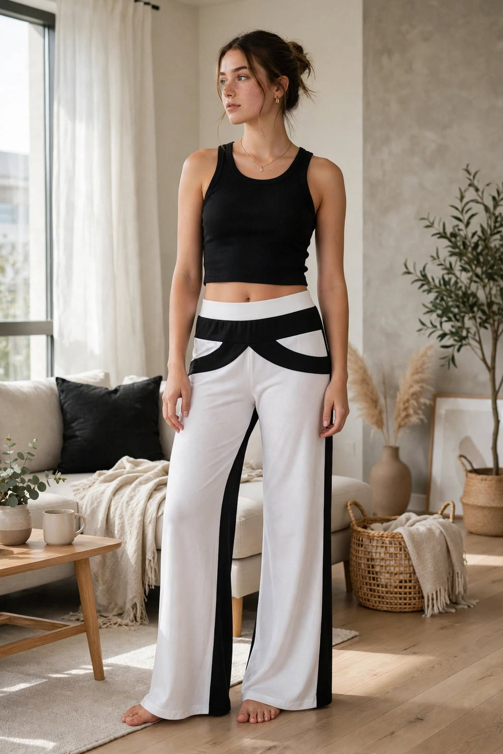 Pantalon Large Fluide Noir & Blanc - Taille Haute - S au XXL