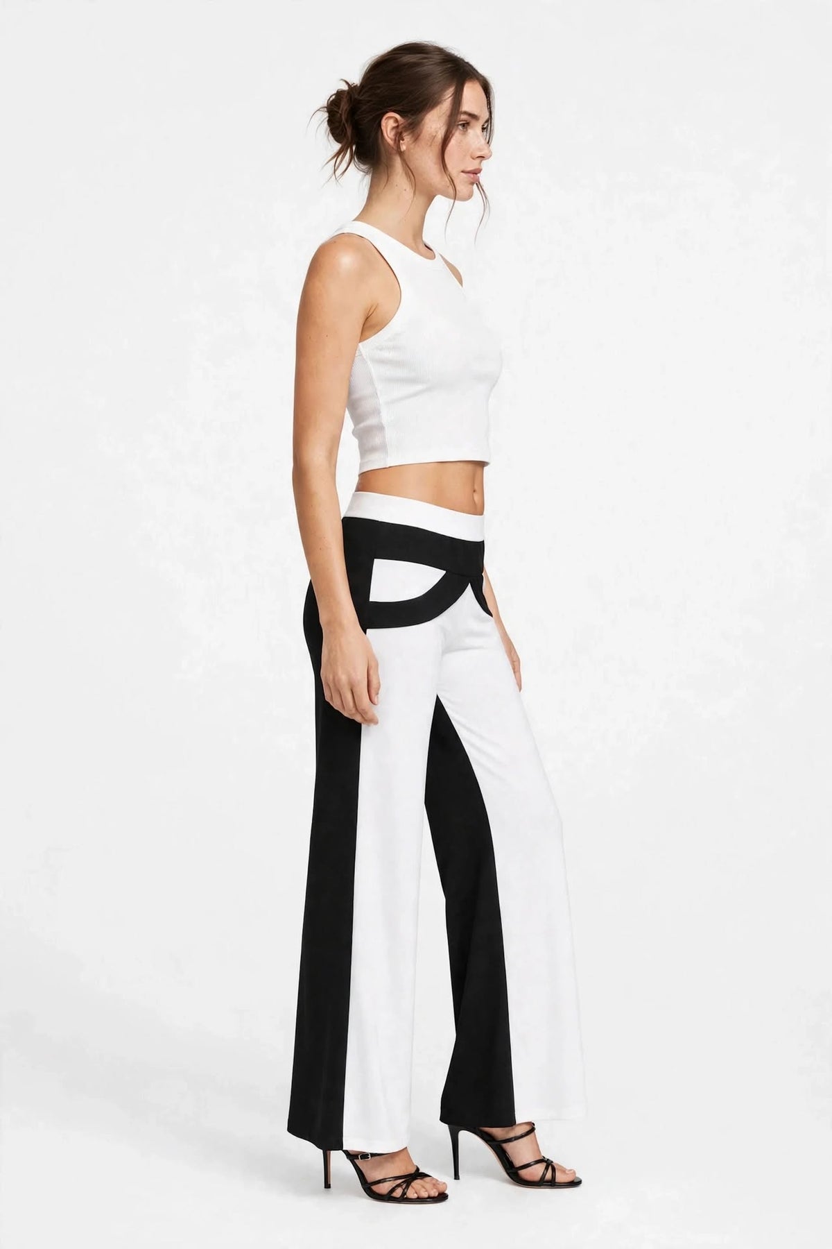 Black & White Wide-Leg Fluid Trousers - High-Waisted - S to XXL