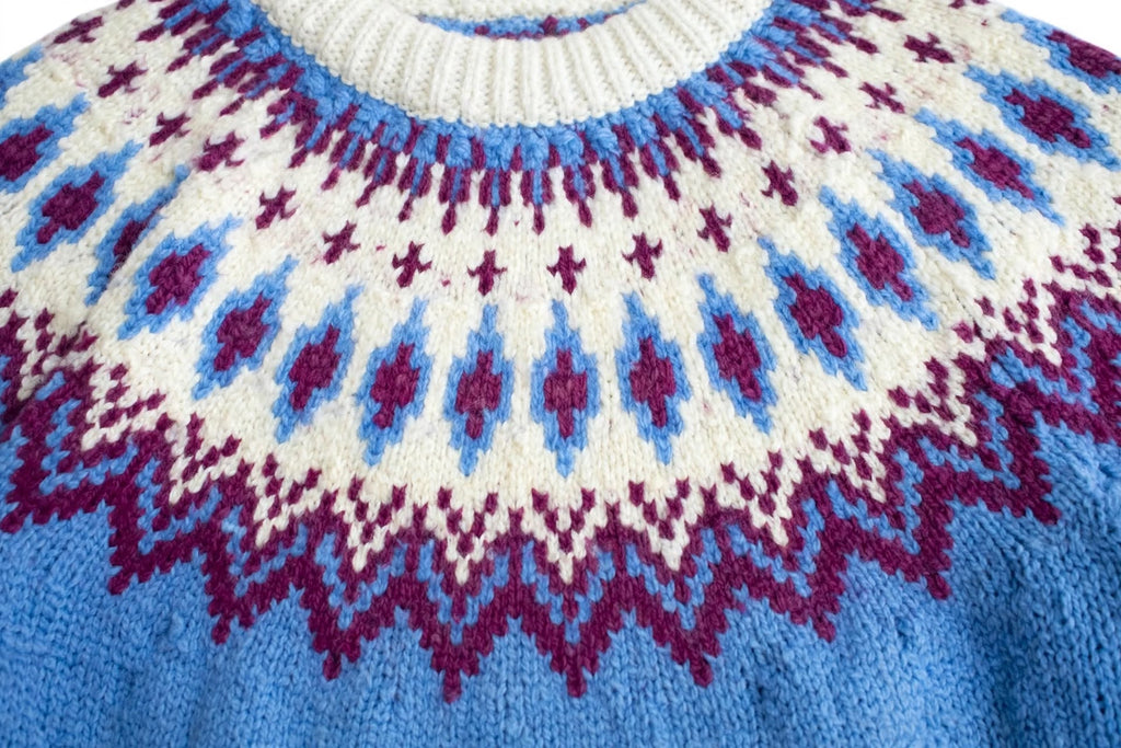 Pull Jacquard Bleu Ciel - Motif Nordique - Col Rond - S au XXL