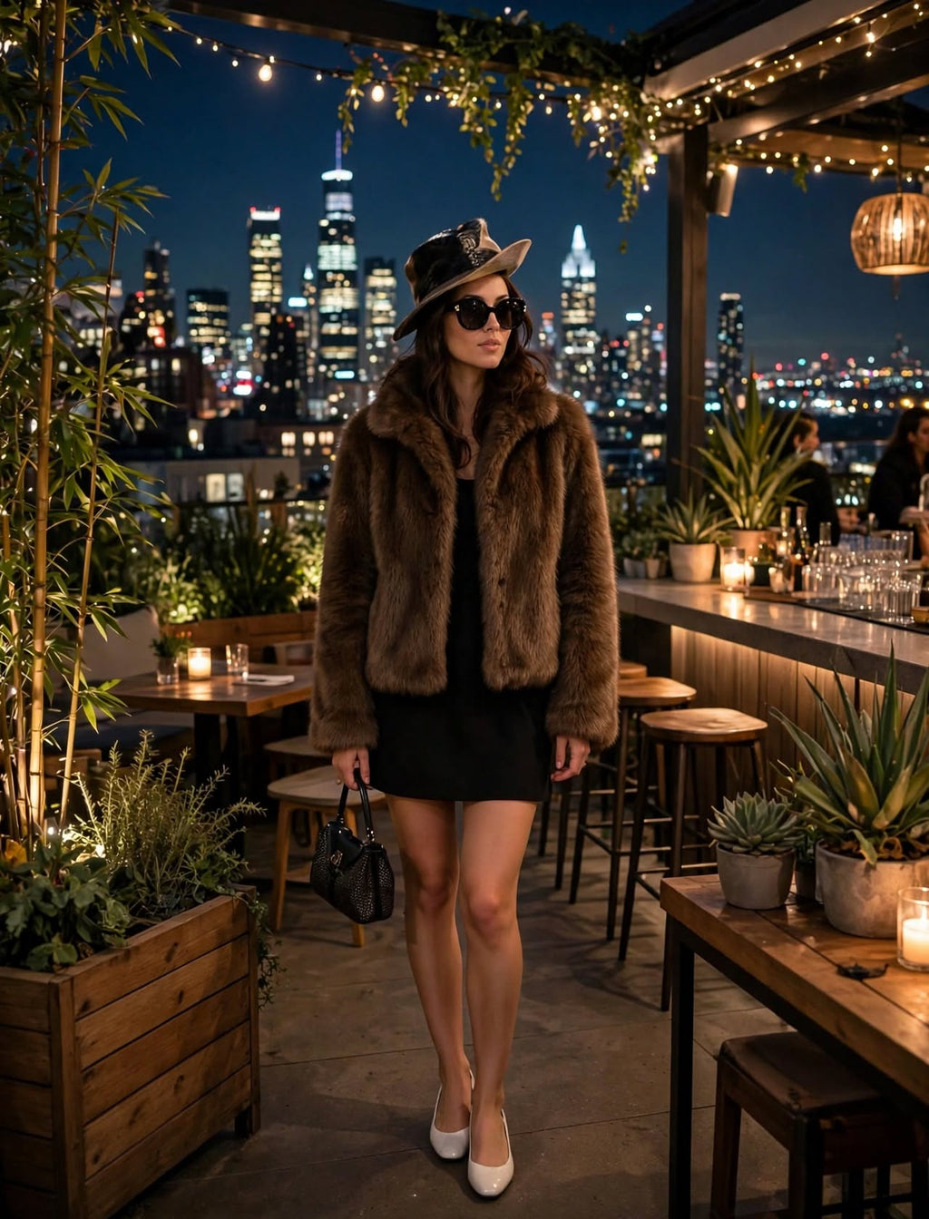 GRAMERCY PARK Women's Brown Faux Fur Jacket - BYMANYC New York Chic Eco-friendly Short Coat - Trendy Collection