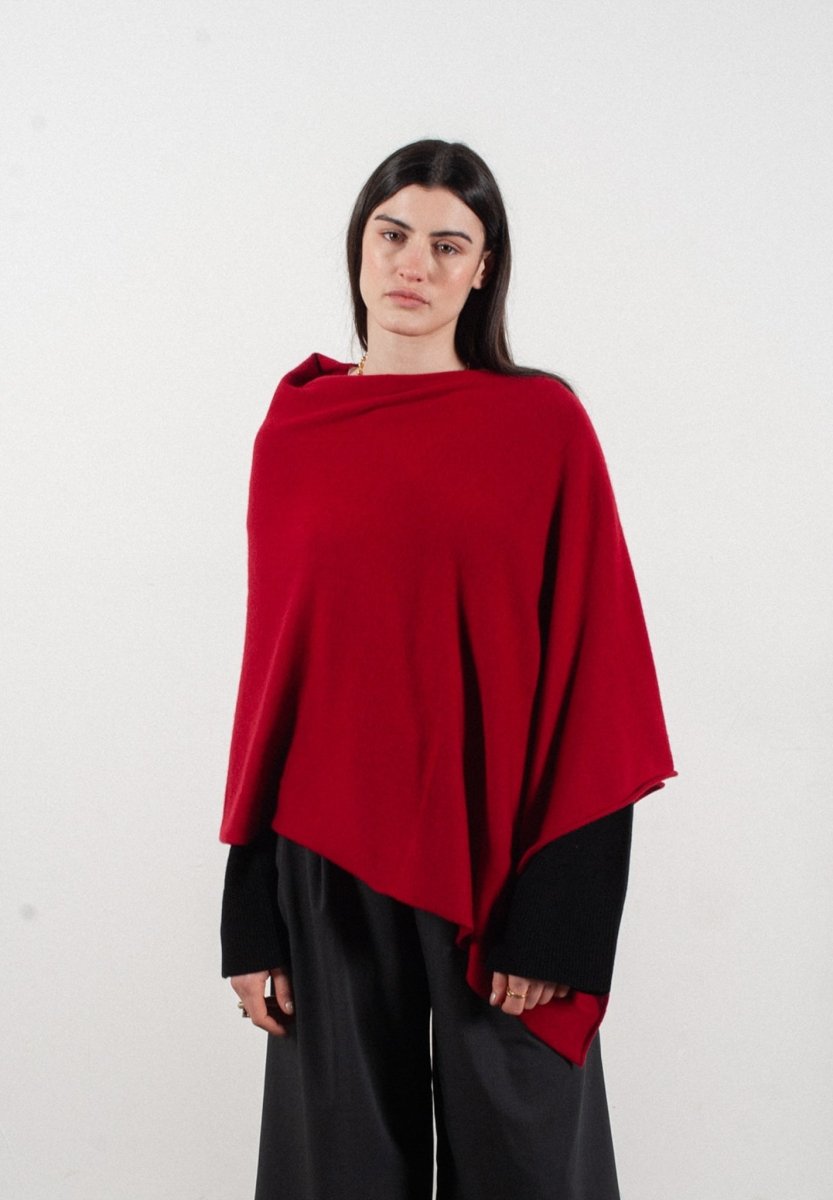 Poncho femme en cachemire rouge - LILLY 9-0