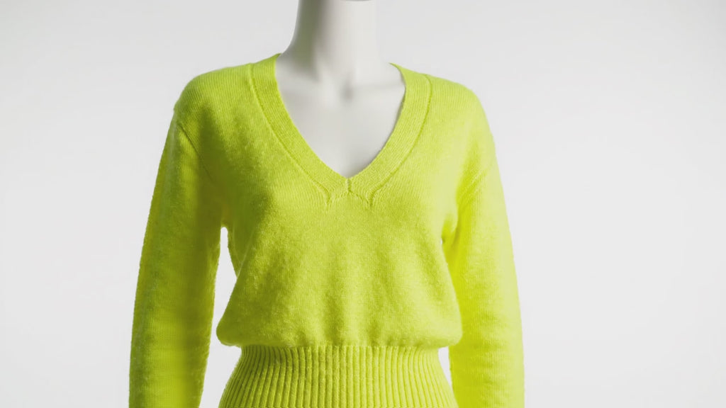 Pull col V femme en cachemire jaune fluo - RIA 3