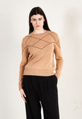 Pull col rond femme en cachemire camel clair & noir - HANA 4-0