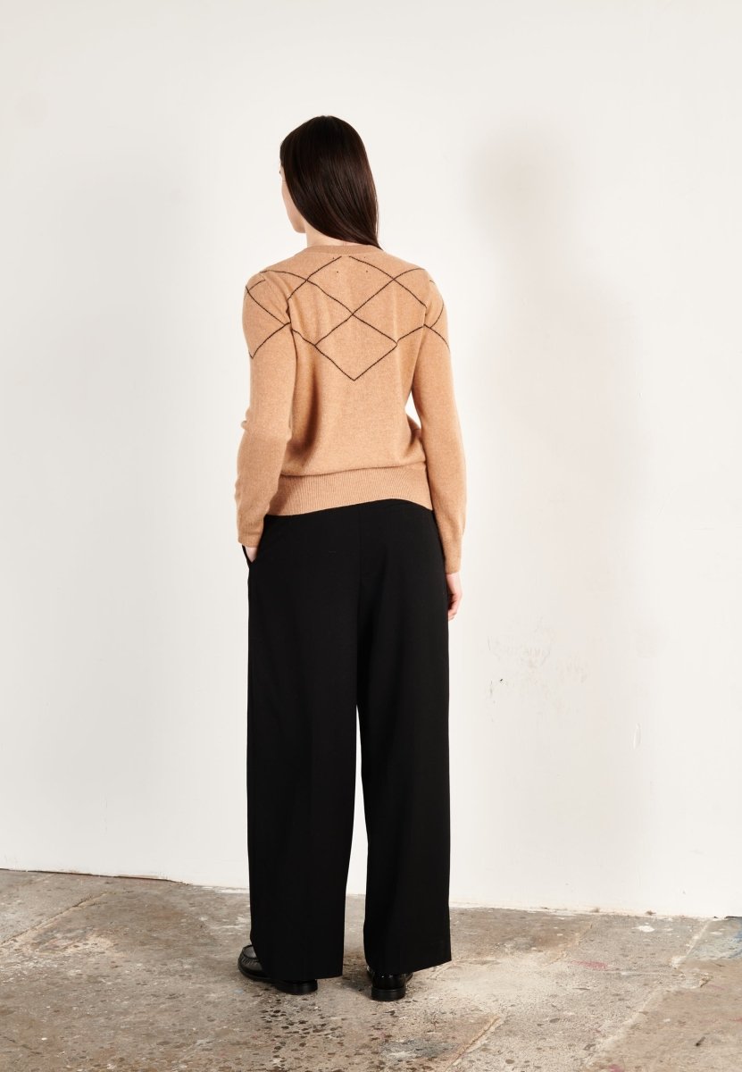 Pull col rond femme en cachemire camel clair & noir - HANA 4-4