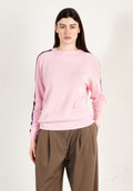 Pull col rond femme en cachemire rose baby & bande multicolor - ZAYA 19-0