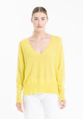 Pull col V femme en cachemire jaune fluo - RIA 3-0