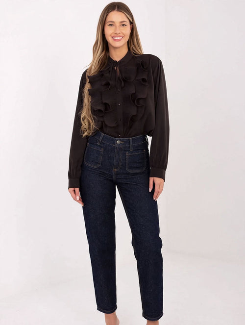 Chemisier à manches longues pour femme, modèle 222121, élégant, avec jabot plissé, marron