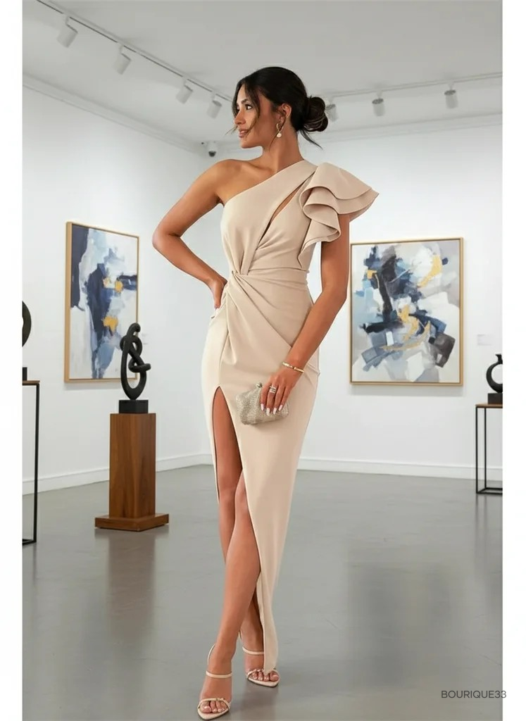 Asymmetrisches Kleid Noémie - Plissierte Volants