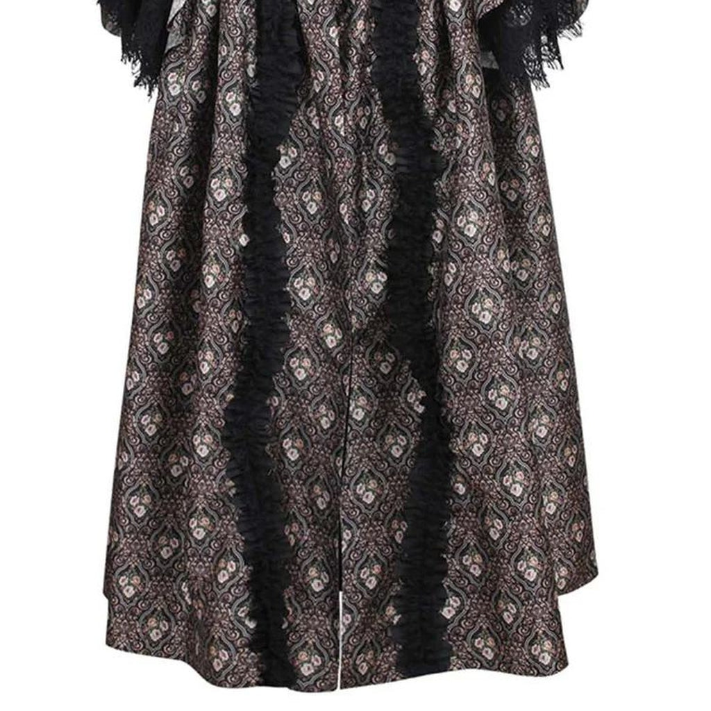 BRONZE Rokoko-Muse – Historisches Korsettkleid | Bedruckter Immortellen-Taft | Ärmel aus schwarzer Spitze TL-023