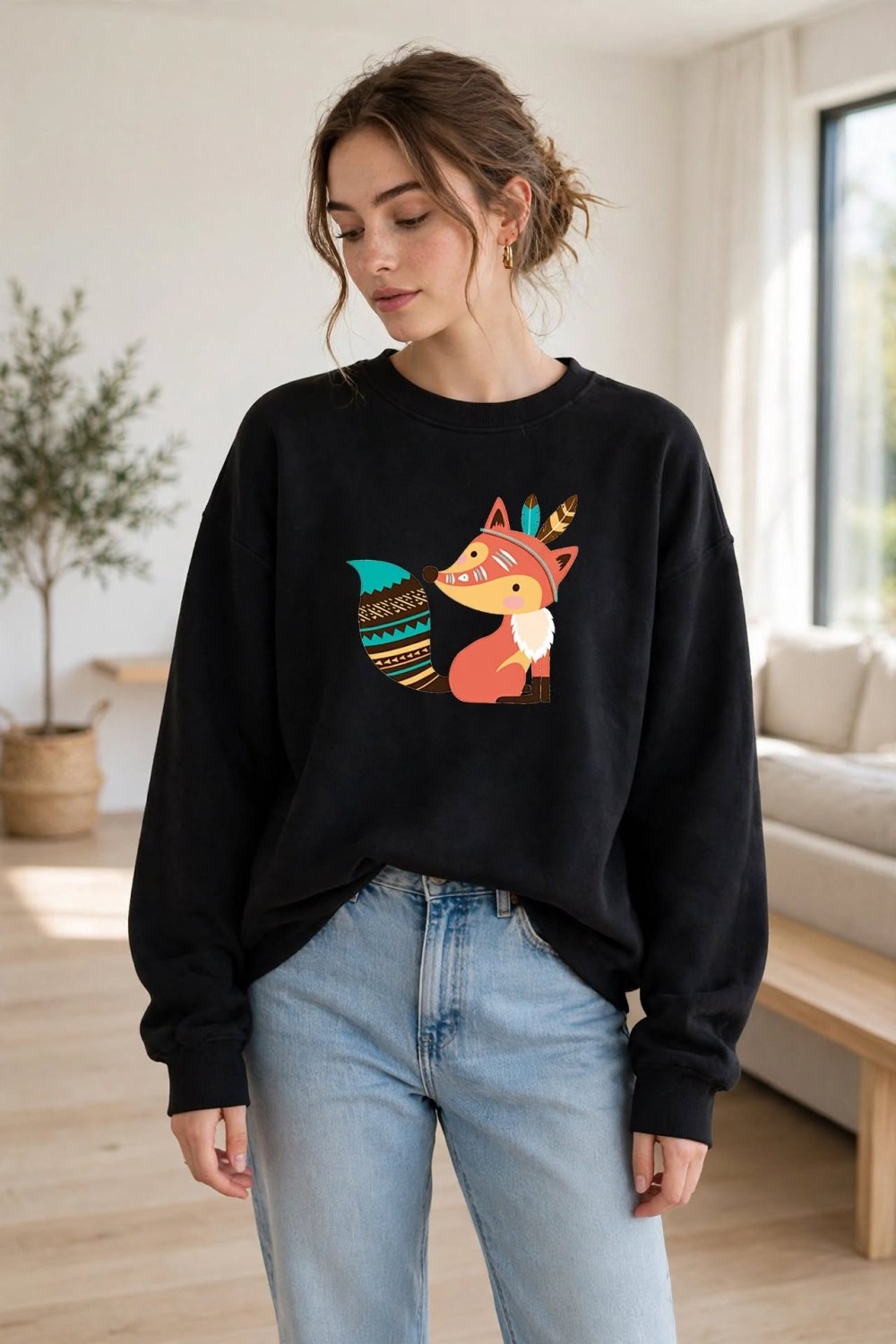 Sweat-shirt Bohème Chic 'Petit Renard' – Confort et Élégance - Mode01 BlackJackets, Vests for Women0cmCJNSSYWY04402-01 Black-3XLSweat-shirt Bohème Chic 'Petit Renard' – Confort et Élégance