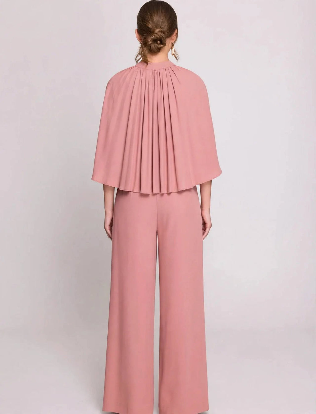 dusty pink jumpsuit with cape effect