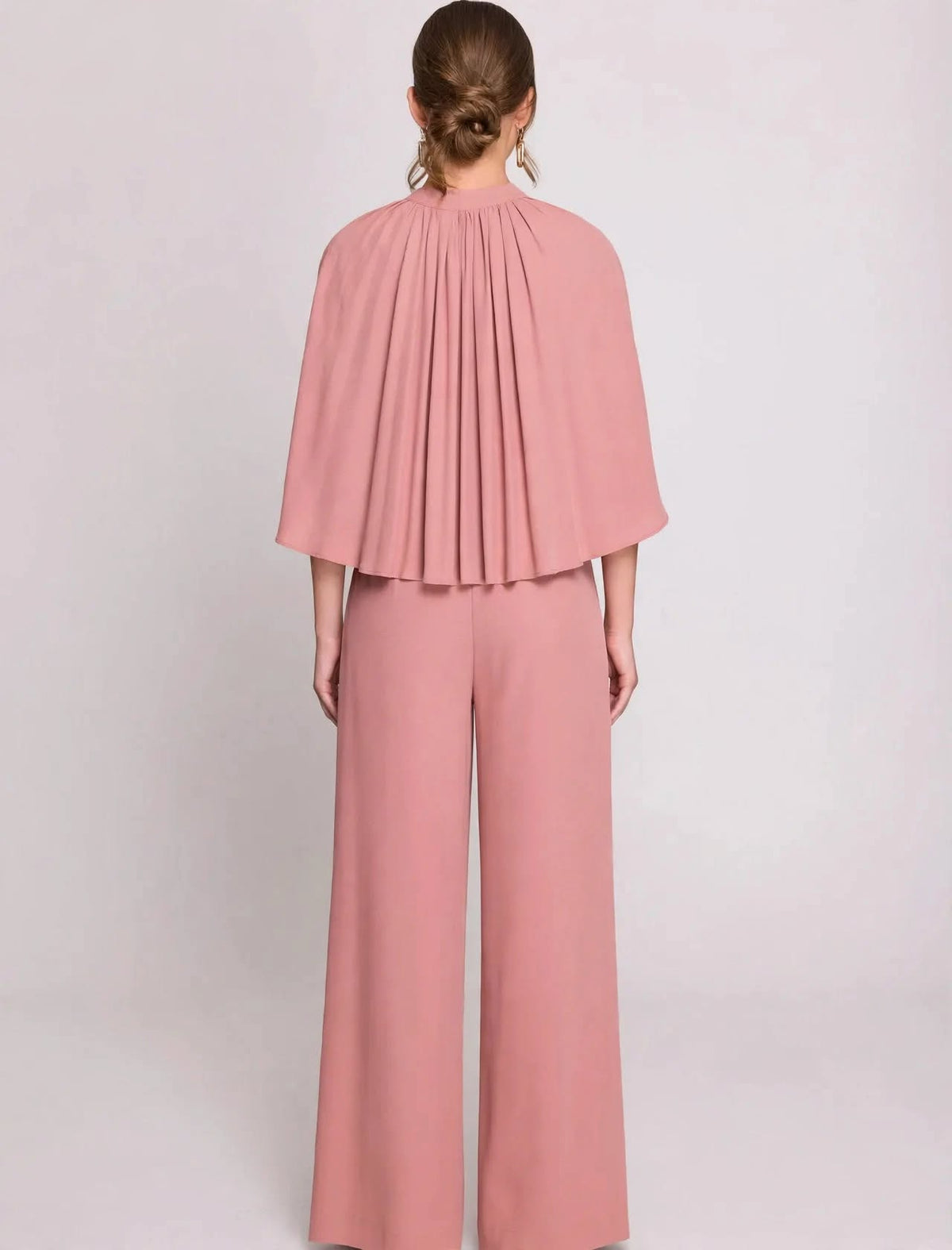 dusty pink jumpsuit with cape effect