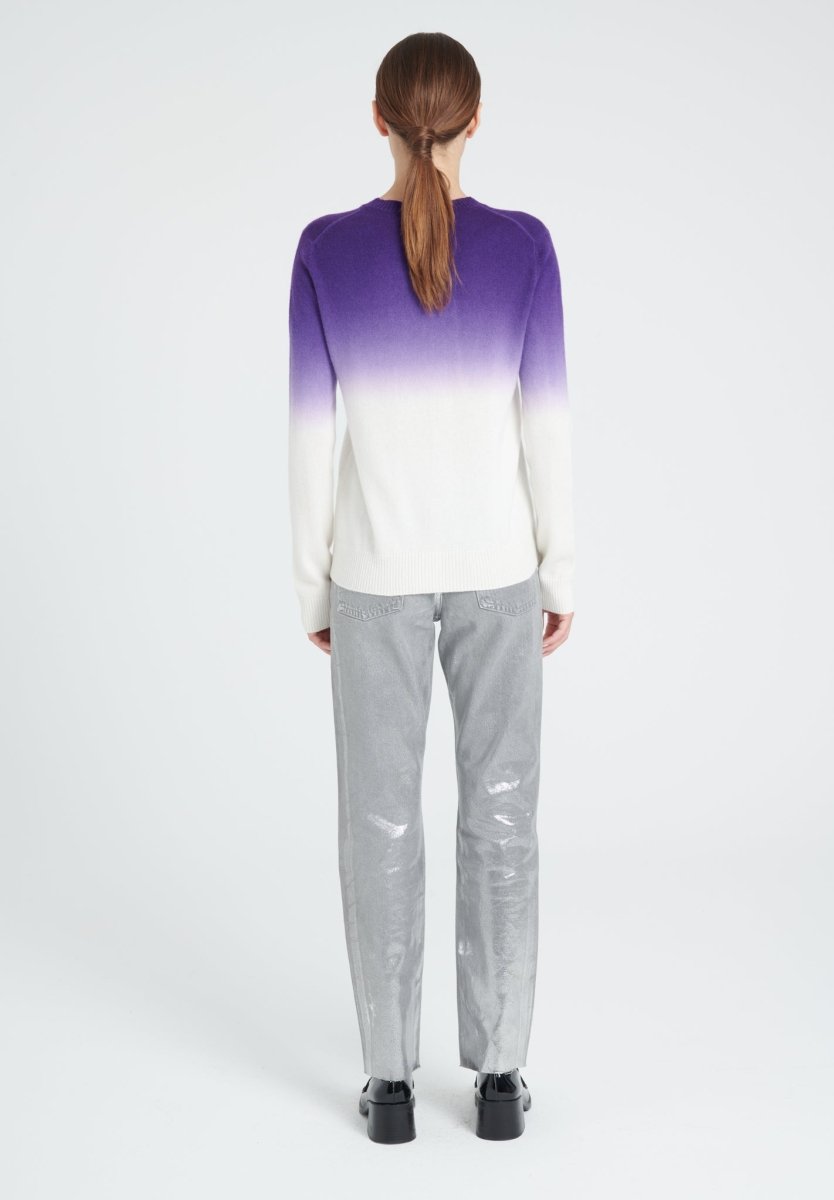 Pull col rond femme en cachemire camel tie & dye blanc écru & violet - ZAYA 9-3