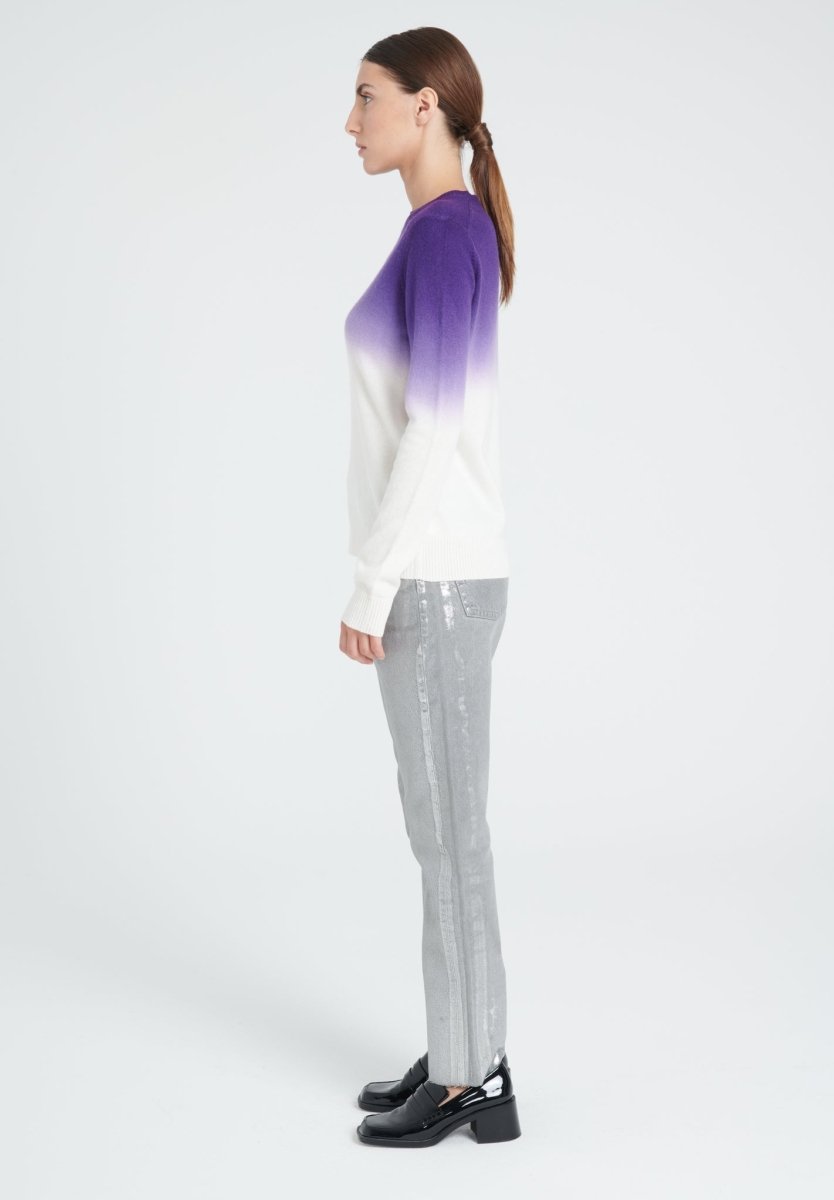 Pull col rond femme en cachemire camel tie & dye blanc écru & violet - ZAYA 9-2