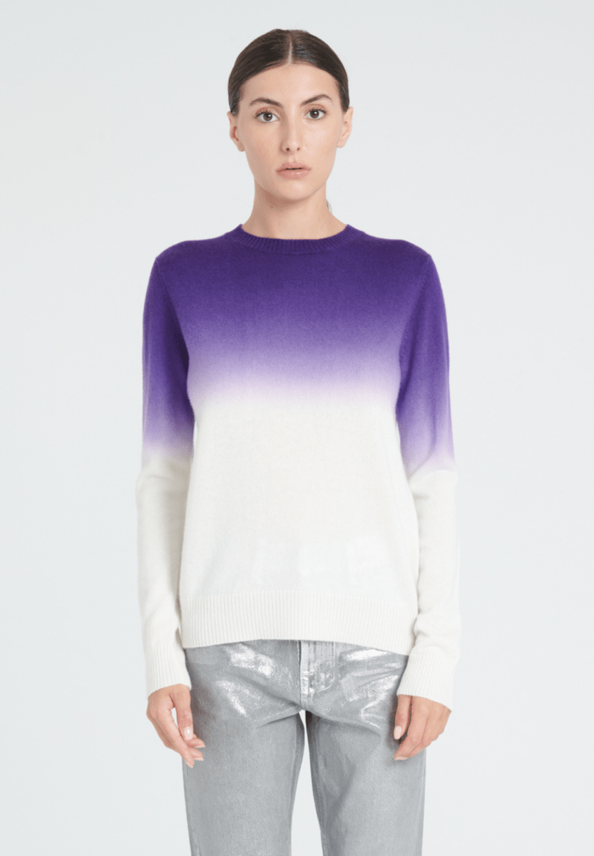 Pull col rond femme en cachemire camel tie & dye blanc écru & violet - ZAYA 9-0
