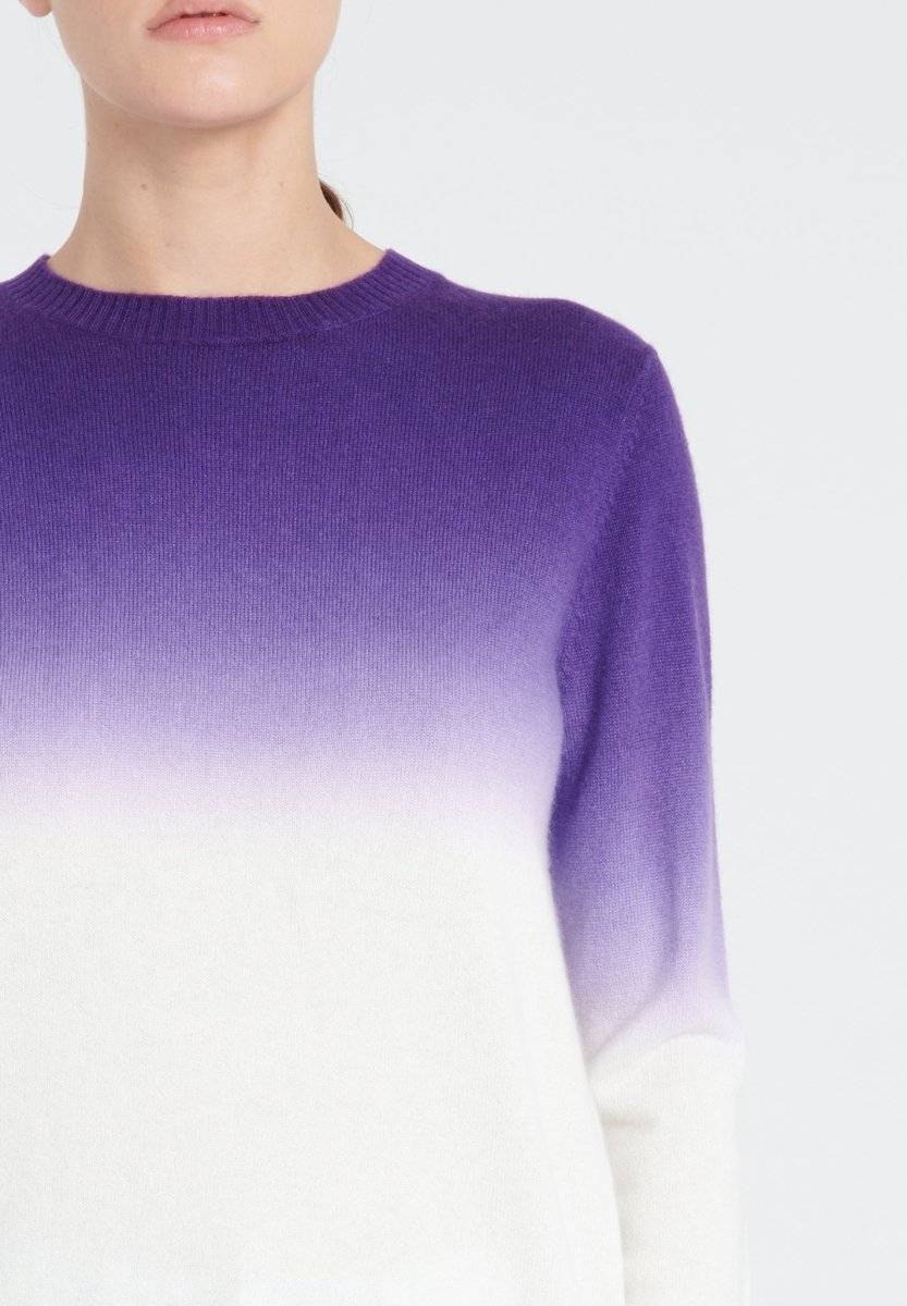 Pull col rond femme en cachemire camel tie & dye blanc écru & violet - ZAYA 9-4